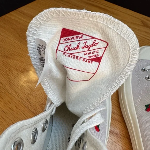 Converse Chuck Taylor  White High-Tops with Red and Green Floral Design NEW - Picture 8 of 10